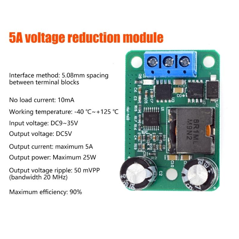 5A Bucking Converters Power Module with Reverse Polarity Protections Wide Input Voltages 9-35V Output 5V Compactly Design for DIY Electronics