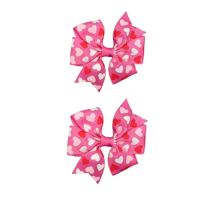 Valentine's Day Heart Bow Hair Clip for Girls - Pink Pattern Hair Accessory