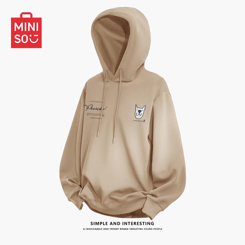 MINISO Men's Heavyweight Oversized Hooded Sweatshirt with American Dog Graphic