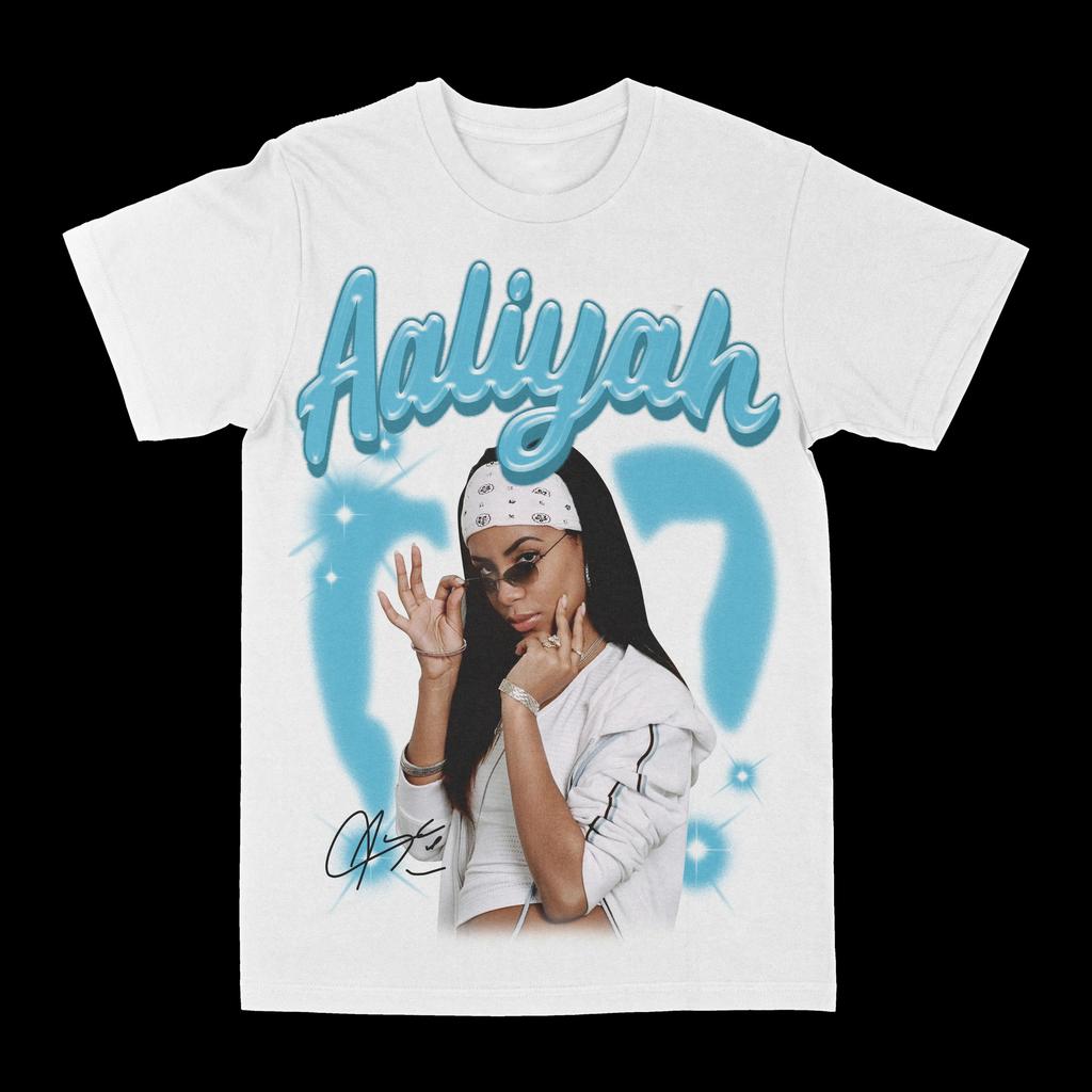 Aaliyah Singer Unisexs White Cotton TShirt Retro Streetwear HipHop Style
