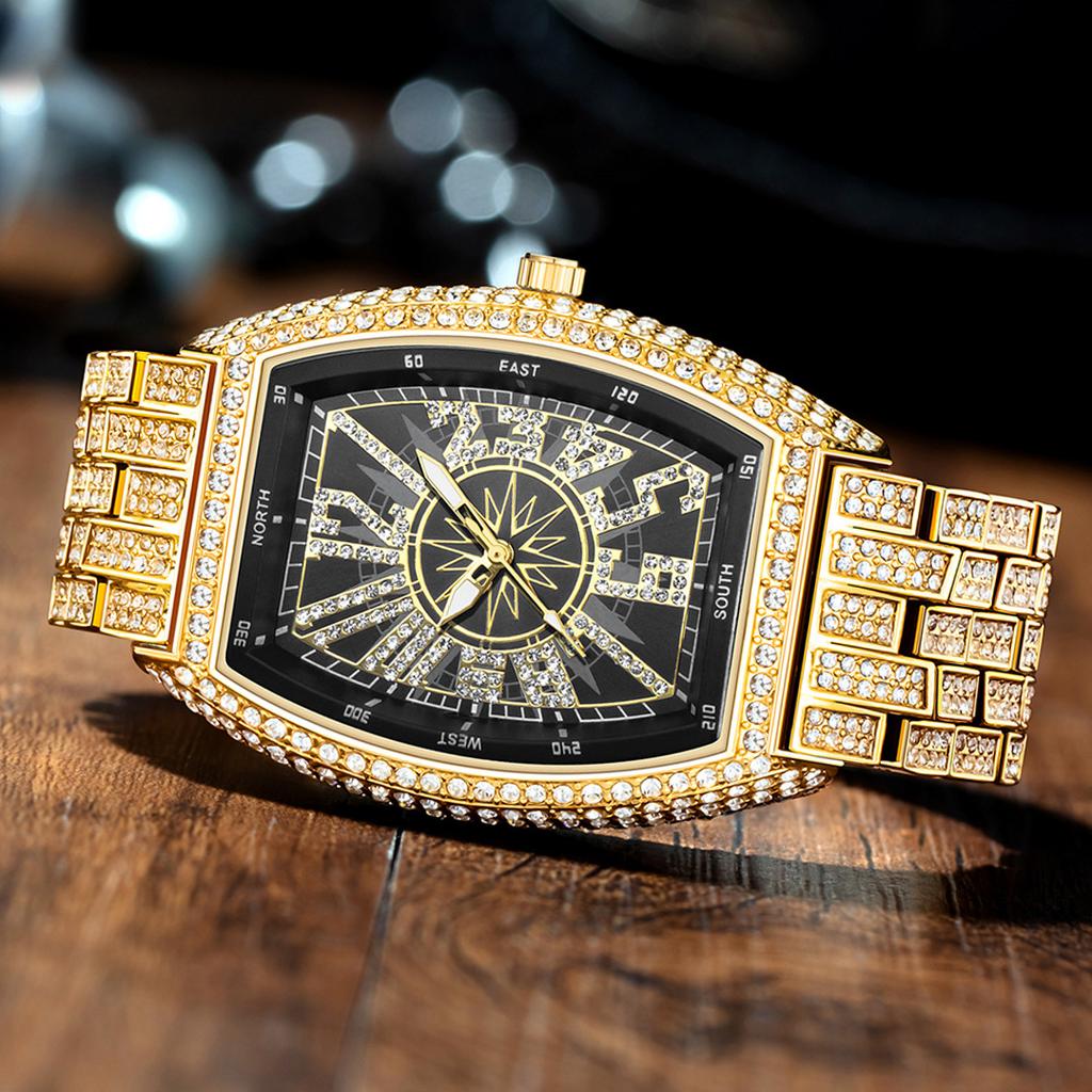 W87 Men's Watches Luxury Metal Sky Star Fashion Digital Barrel Full Diamond Large dial Waterproof Male Quartz Clock Watch
