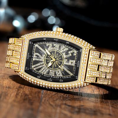 UTHAI W87 Men's Watches Luxury Metal Sky Star Fashion Digital Barrel Full Diamond Large Dial Waterproof Male Quartz Clock Watch