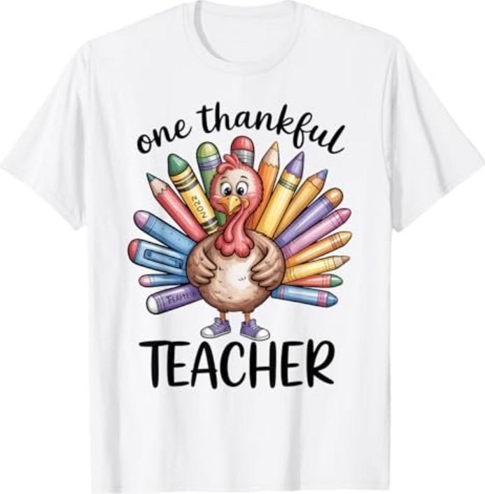 One Thankful Teacher Thanksgiving Turkey T-Shirt S