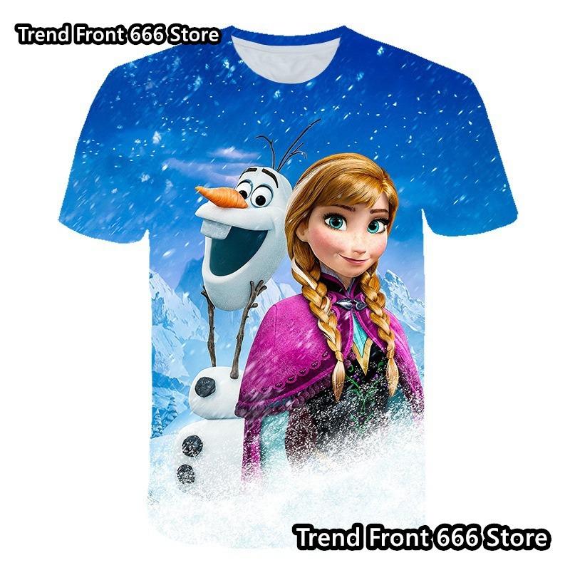 Anime Frozen Girls T-shirts Summer Short Sleeve Daily Tops