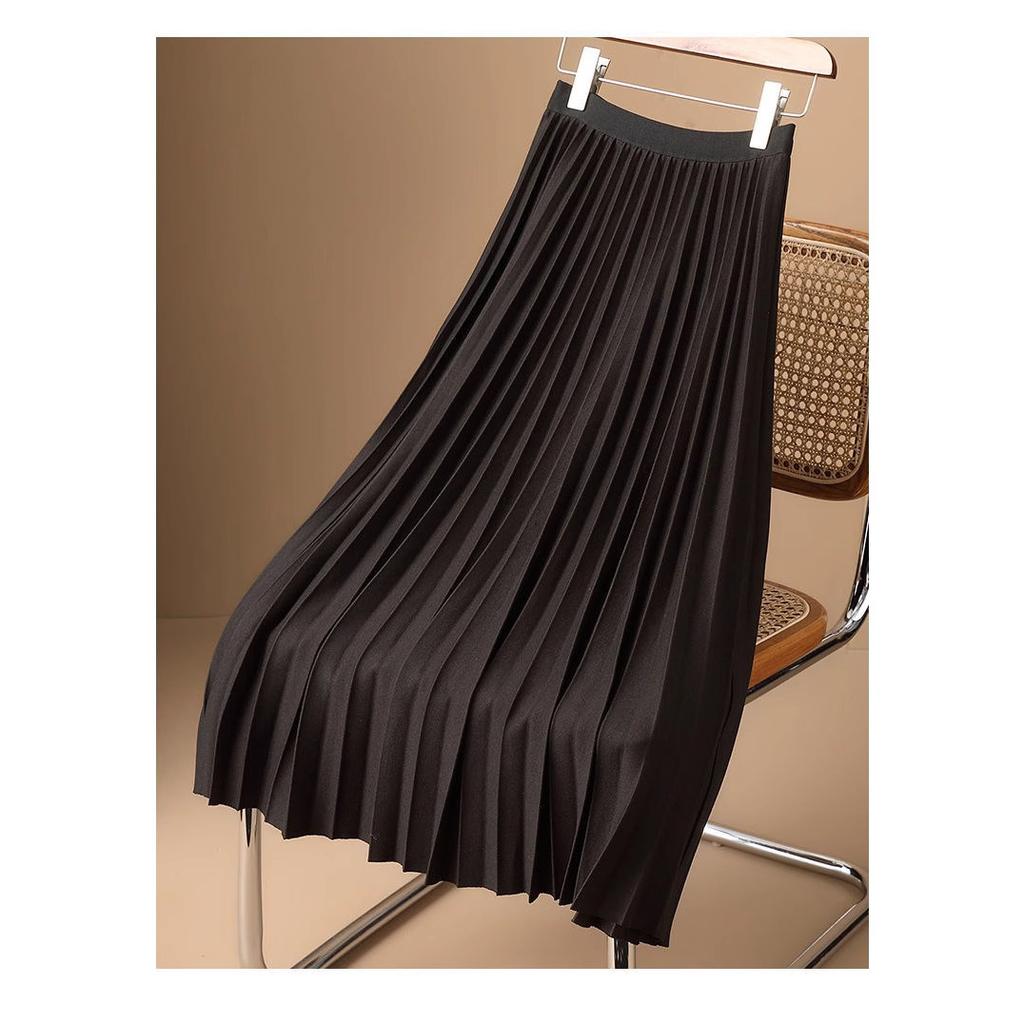 Dark Green Skirt Pleated Skirt Designed For Ladies In Autumn New High-waisted Slim A-line Skirt Organ Skirt Drooping Midi Skirt High Quality