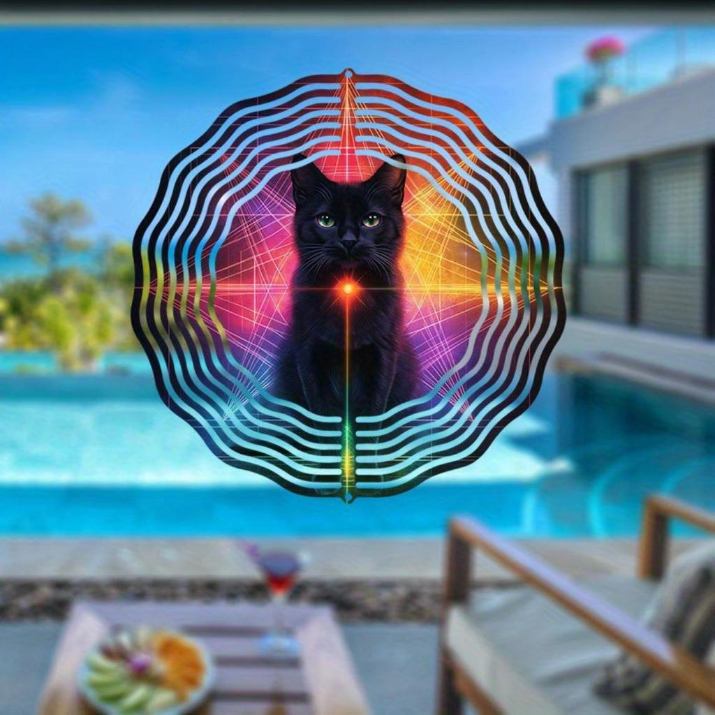 Schwarze Katze Metall Windspiel Outdoor Hängende Dekoration 2D Kinetische Kunst Weihnachts-Erntedank-Geschenk Kein Strom Benötigt Garten Terrasse