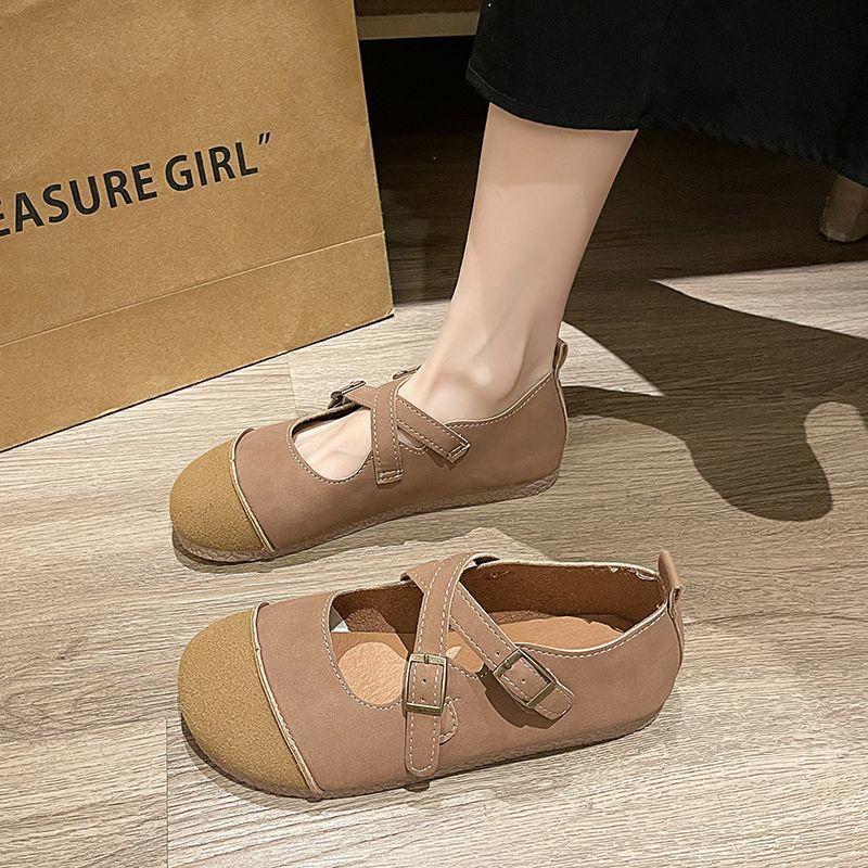 Ballet shoes retro cross-strap single shoes women's flat-soled small leather shoes grandma shoes spring new Mary Jane women's shoes