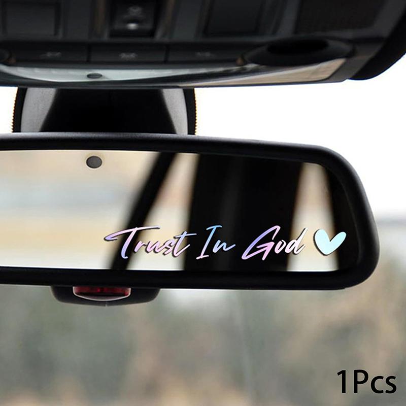 1Pcs Trust In God Heart Car Rear View Mirror Stickers Letter Stickers Waterproof Believe In God Sticker Diy Funny Decals Motorv