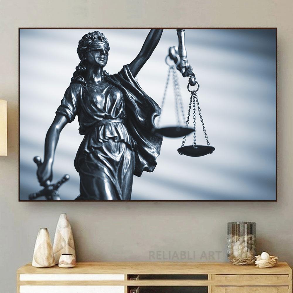 Vintage Lady Justice Canvas Prints Balance Scales HD Pictures Canvas Painting Posters Wall Art Lawyer Office Decor Lawyer Gift