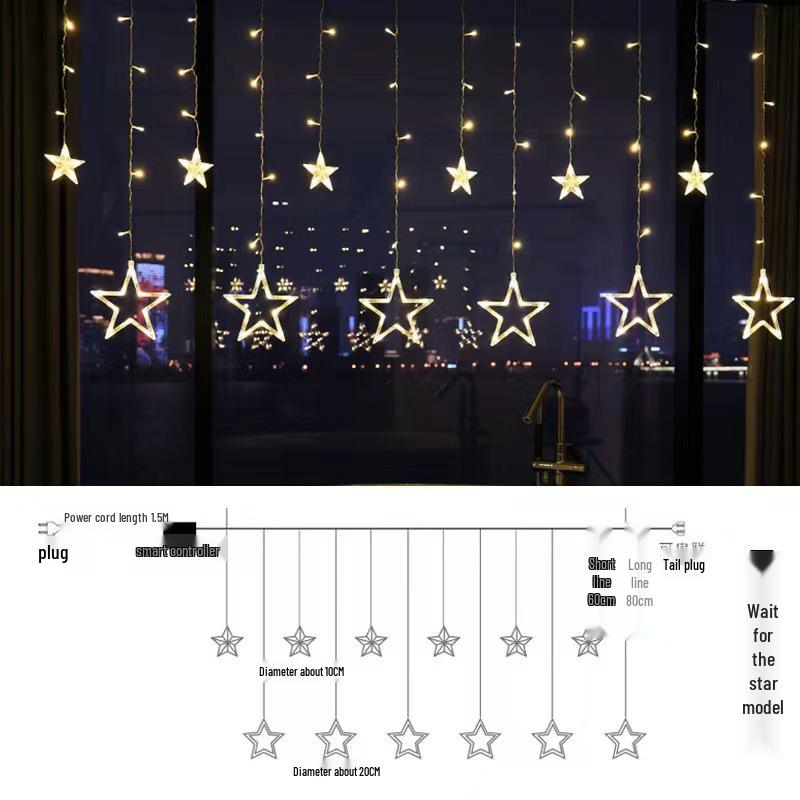 LED Weihnachts Vorhang Lichterkette mit Glocken, Rentier und Baum Dekoration für den Innenbereich