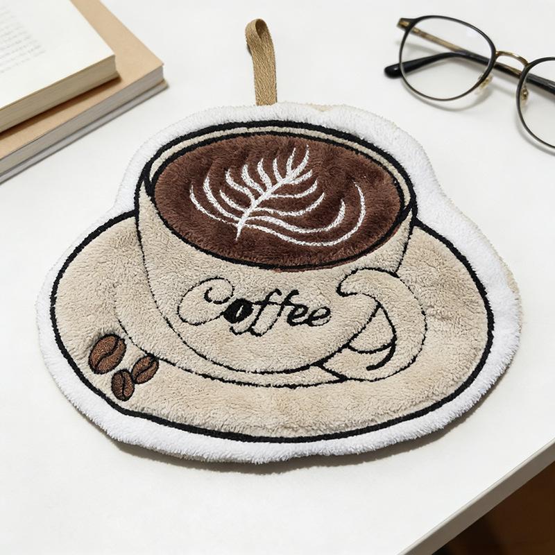 1Pcs Absorbent Hand Cloth Coffee Bread Hand Towel For Kitchen Bathroom Hand Cloth Cartoon Hand Towels Convenient Hanging Towel