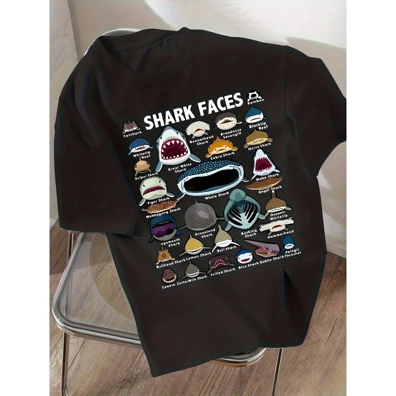 

Европейские размеры Футболка для мальчиков с акулой и морскими обитателями - Летний топ с коротким рукавом с изображением морды акулы, с указанием вида акулы 98cm чёрный