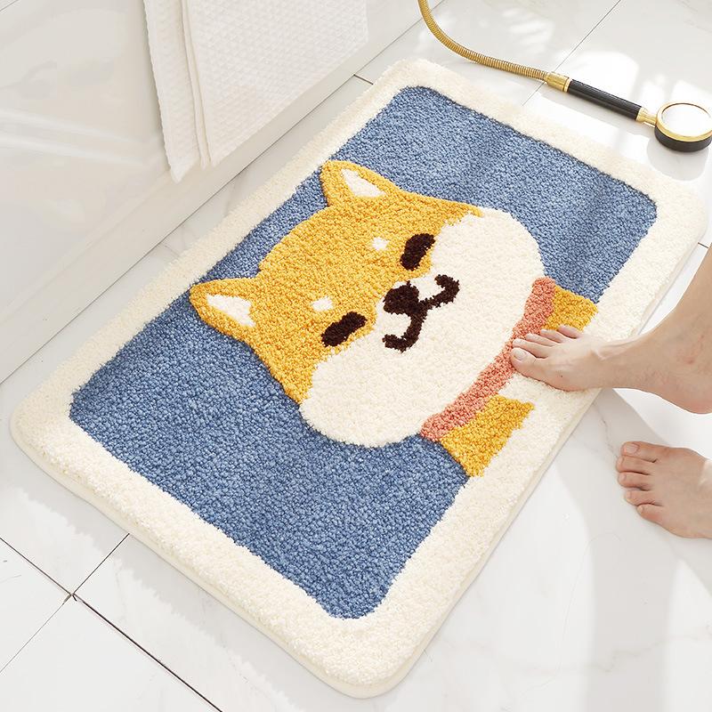 Cartoon Flocked Bath Mat Cute Animal Super Fiber Thickened Plush Bathroom Carpet Water-absorbent Anti-slip Bath Rug