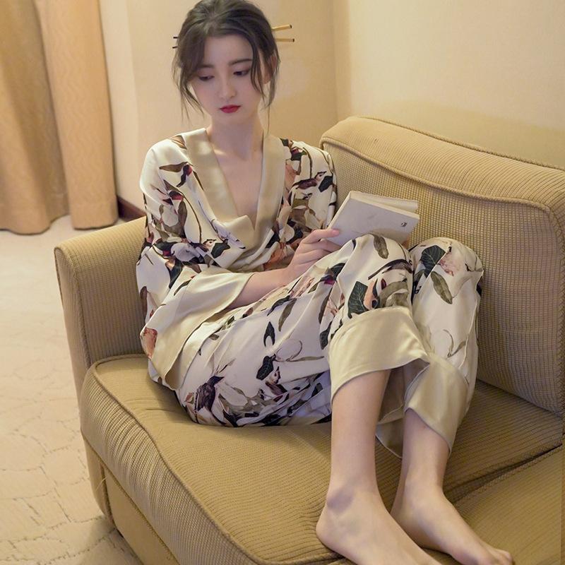 Temperament Chinese Autumn New Luxury Style Homewear Long Sleeves Trousers Pajamas Women'S Suit Can Be Worn Outside