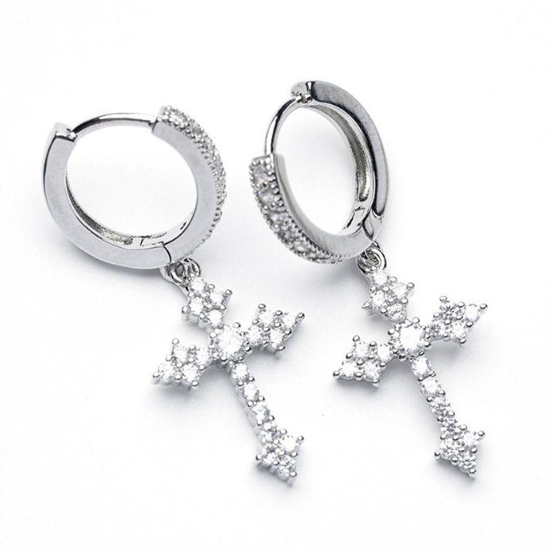 Micro-Inlaid Cross Ins Niche Style Zircon Hip Hop Earrings