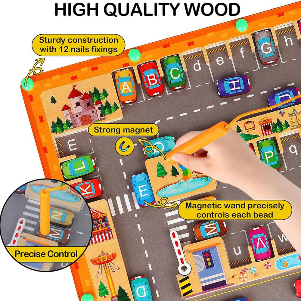 Magnetic Color& Number Maze 2 In 1 Wooden Montessori Magnetic Beads Puzzle Maze For Toddlers Fine Motor Toy Preschool Activitie