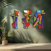3 Pcs Abstract Face Wood Wall Art Minimalism Face Wall Sculpture Geometric Line Wall Hanging Sign for Living Room Bedroom Bathroom Porch Fence