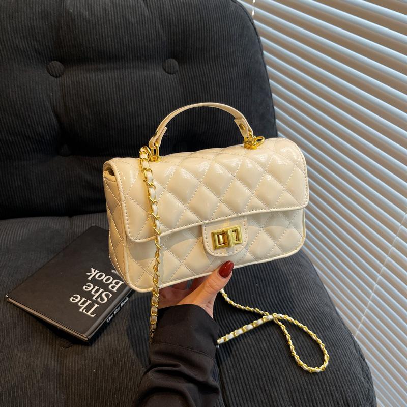 New high-end patent leather rhombus chain bag portable shoulder crossbody trendy women's bag
