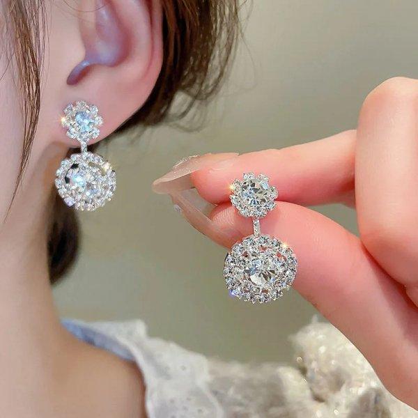 Exquisite Full Rhinestone Bow Earrings for Women Sparkling Crystal Love Heart Bowknot Drop Earring Girls Party Wedding Jewelry
