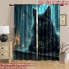 2D flat printing 2pcs Scene Curtains Black Cat Green Eyes Mystical Digital Printed Polyester Drapes Holiday Decorations Use for