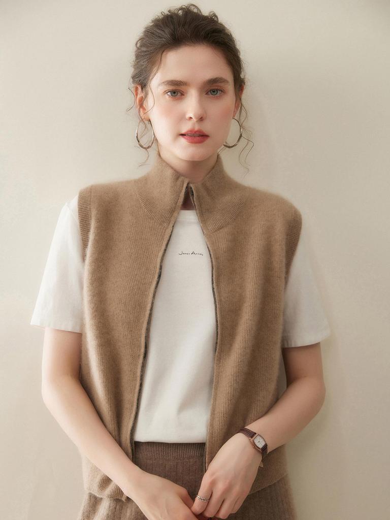 Damen Ärmellose Kaschmirweste - Petite Reißverschlussjacke für Herbst/Winter Mode