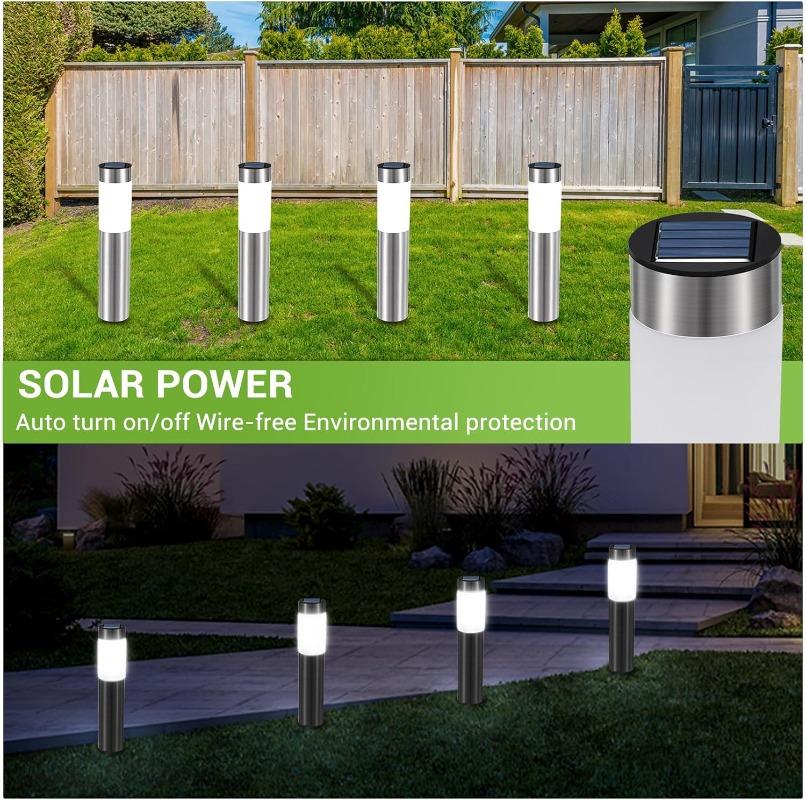 Solar Light White Solar Light Stainless Steel Waterproof LED Outdoor Garden Light Suitable for Courtyard Lawn and Trail