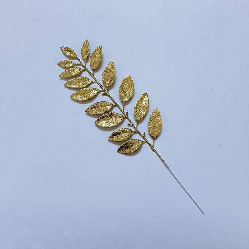 Gold Artificial Leaf Sticks Fake Plants Golden Plastic Leaf Fake Rose Leaves Faux Plant Bushes Artificial Plants for Indoor Outdoor Home