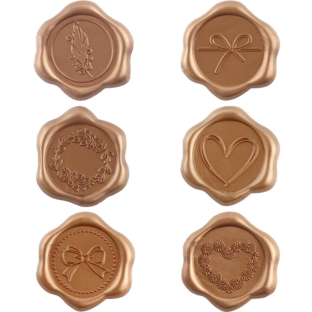 30 st Vaxsigillklistermärken (6 grundläggande stil) Fjäder, Rosett, Krans, Hjärta Självhäftande Kuvertförslutningsstickers för Bröllopsinbjudan