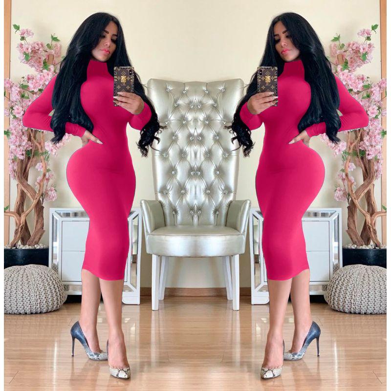 

Dress Sexy Turtleneck Dress Slim Pack Hip Skirt Bodycon Dress Royal Blue M