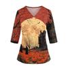 Women's V Neck Costume Top with Pockets Side Slits 3/4 Sleeves Halloween Print for Party