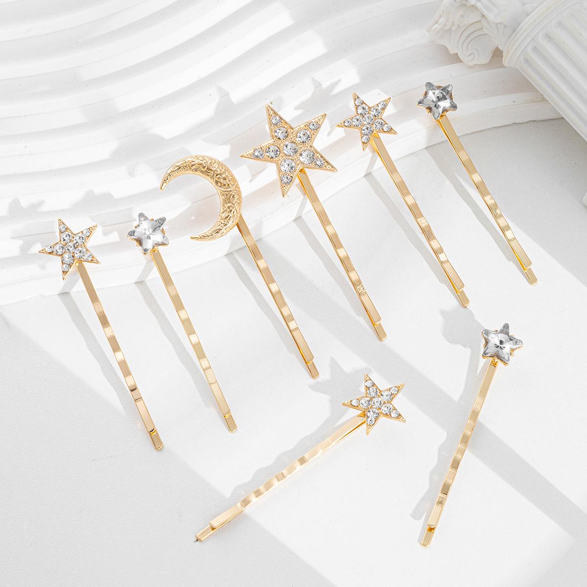 

Diamond-encrusted star headgear European and American jewelry Versatile New Year s bridesmaid moon one-word clip hairpin set female