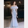 Fishtail Evening Dress Skirt 1011 One-word Shoulder High-end Light Luxury Niche Haute Couture Senior Host Sequins Annual Dinner Flash