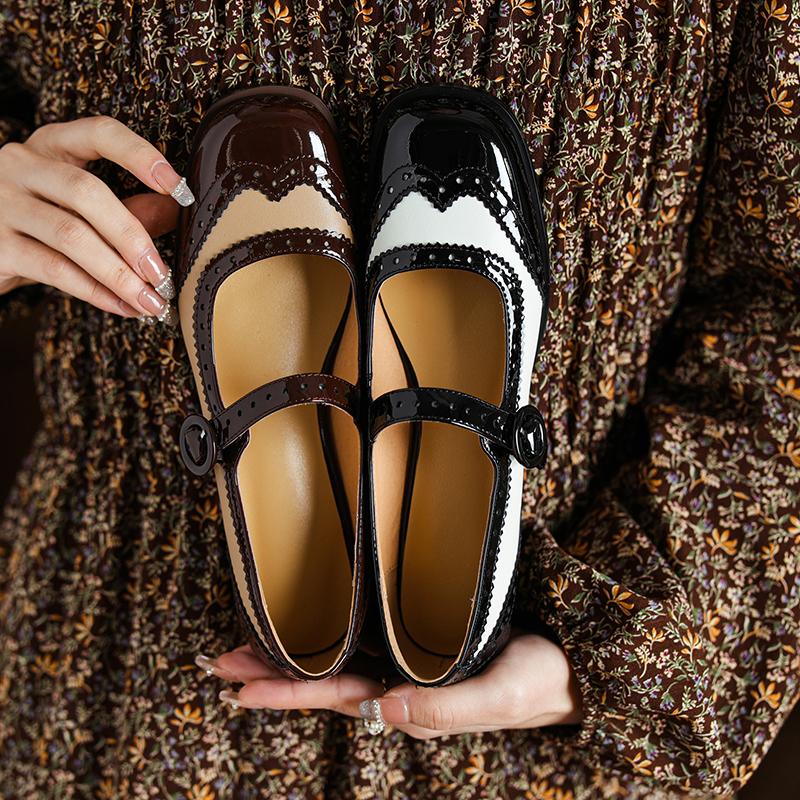 2024 Spring/Autumn Shoes Women Round Toe Chunky Heel Mary Janes Mixed Color Women Pumps Patent Leather Shoes Classics High Heels