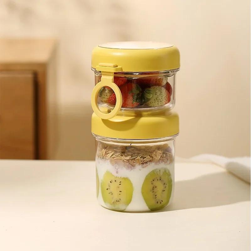 1/2 Layers Salad Cup Portable Fruit Yogurt Breakfast Cups Overnight Oats Bowls Fitness Fat-Reduced Food Container with Spoon