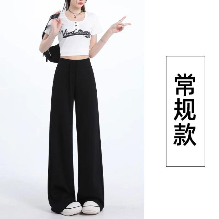 

Spring and summer new American drawstring casual sweatpants women s design high waist loose and thin mopping wide-leg pants S чёрный