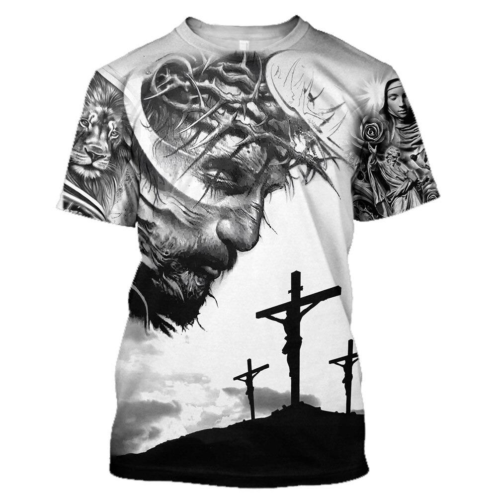 Jesus Tshirts for Men 3D Printed O Neck Short Sleeve Casual Men's T-Shirts Plus Size Top