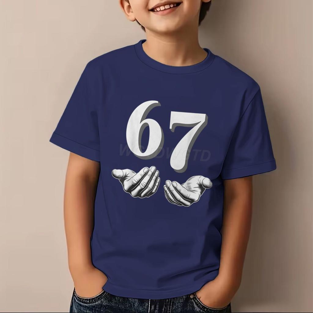 67 Number Print T-Shirt für Kinder Coole Hände Grafik Kurzarm Mode Lässiges Oberteil Lustig 6 7 Memes Mädchen Junge Kleidung Baumwoll-Oberteil