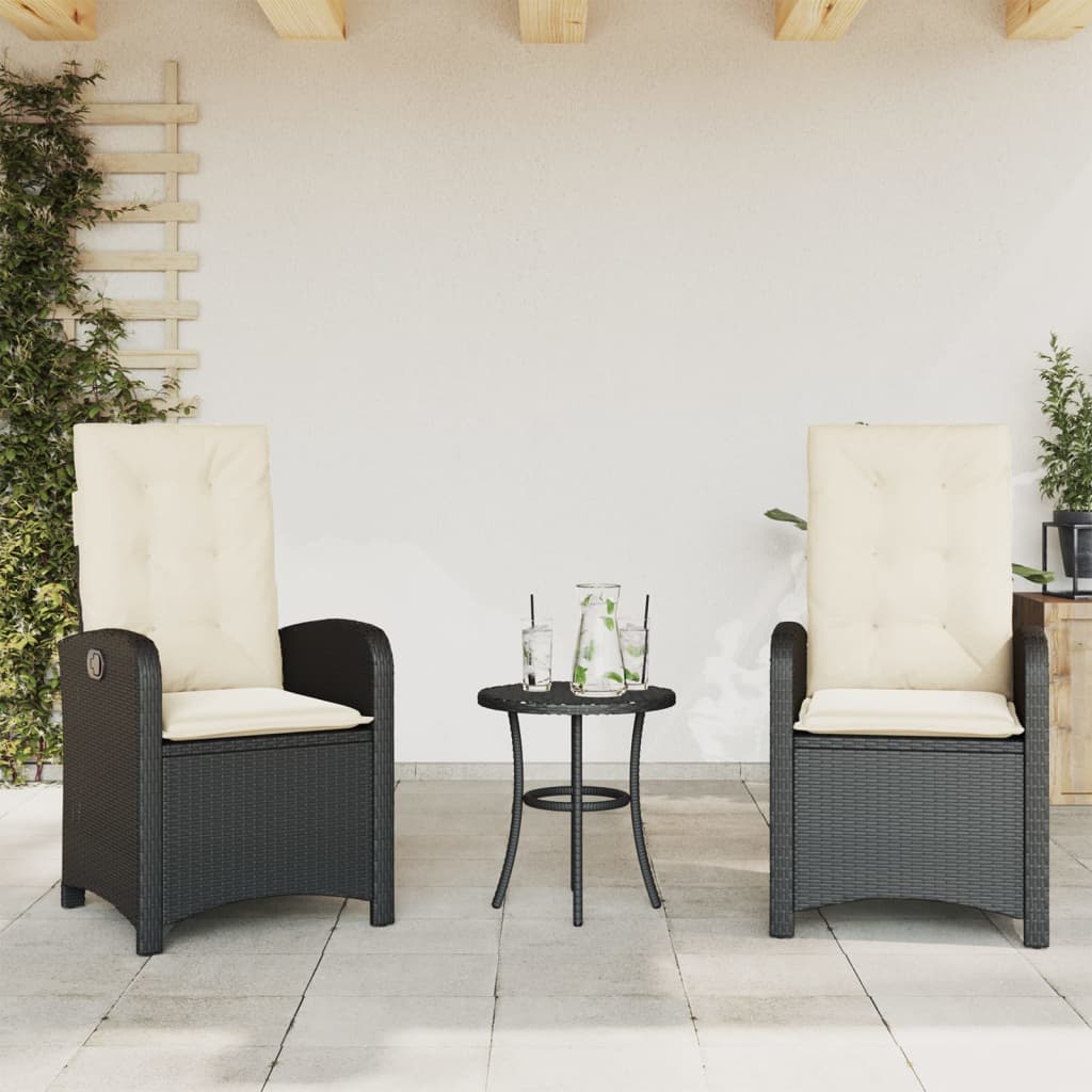 Vidaxl Folding Garden Chairs, 2 Pcs, Cushions, Black Rattan Pe