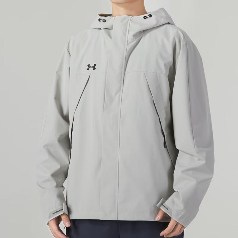 Under Armour Solid Logo Outdoor Training Running Fitness Woven Hooded Jacket Men Jacket Light-Gray 23600401-009