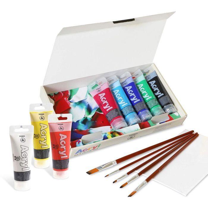 Box of 8 Acrylic Paints and Accessories