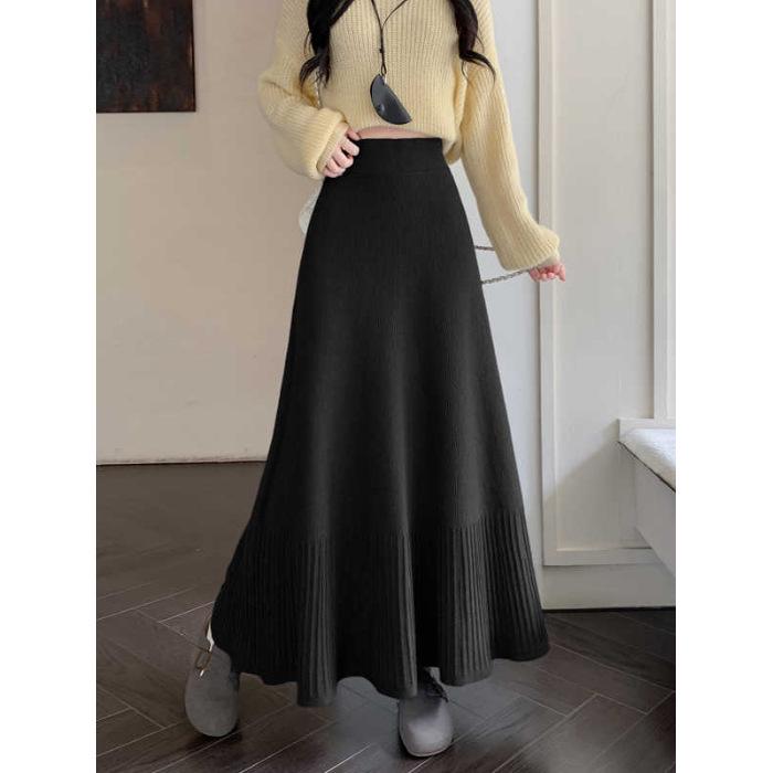 2025 High Waist Pleated A-Line Knitted Skirt for Women - Autumn/Winter Collection