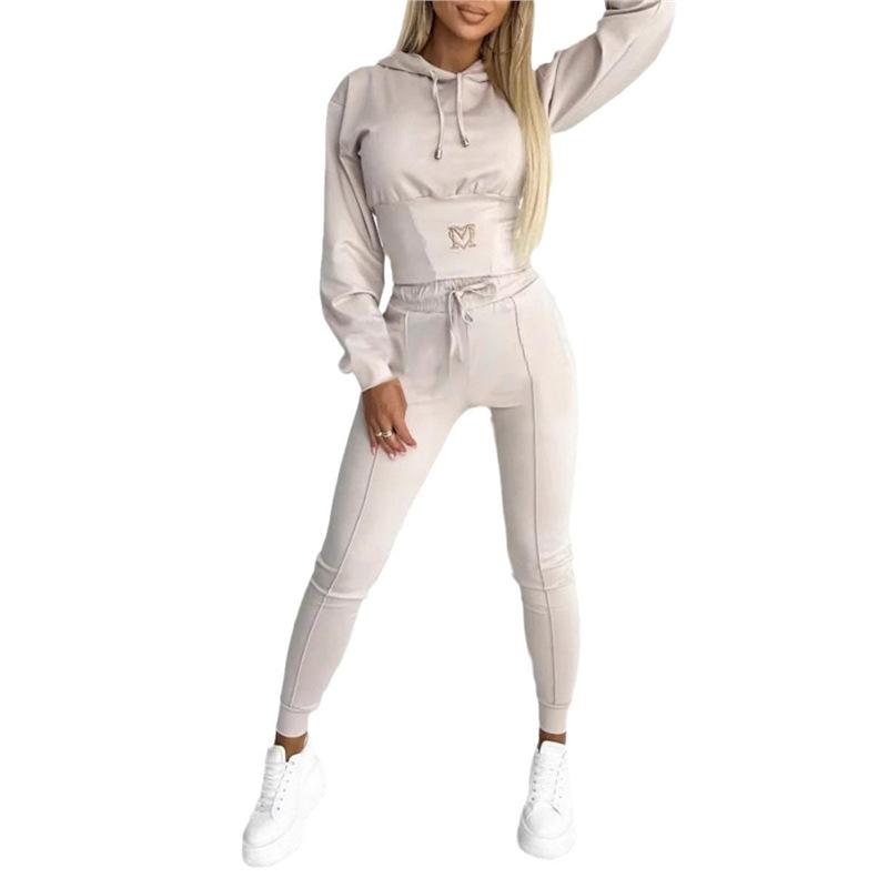 Brown Cropped Hoodie and Joggers Set for Women