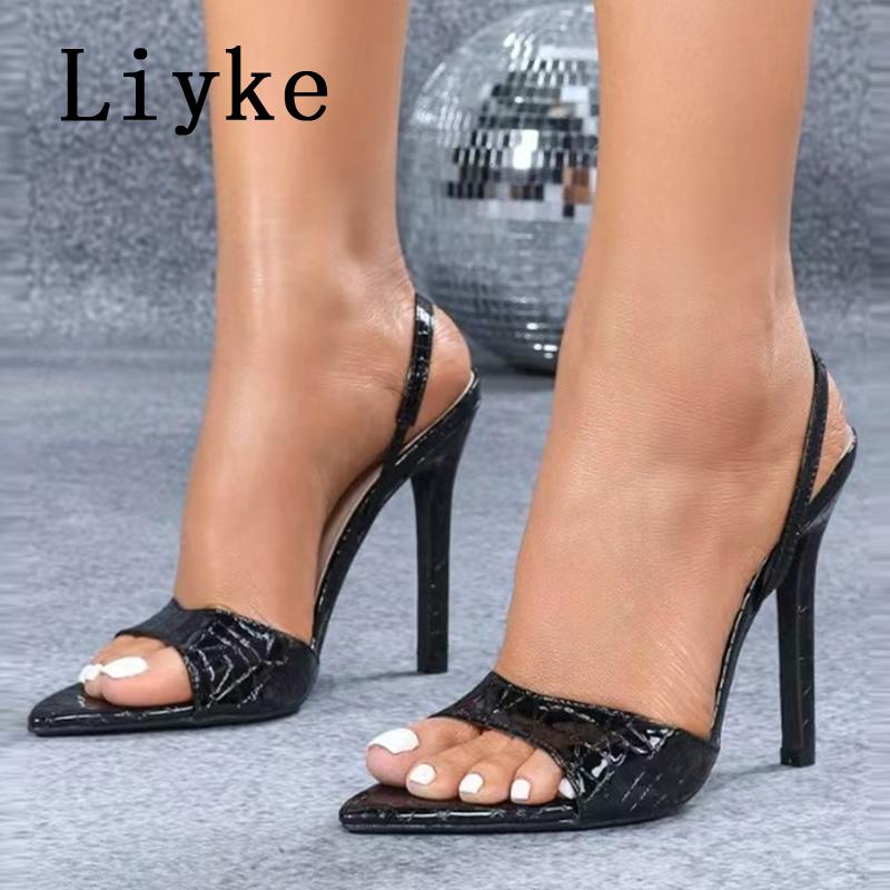 Fashion Liyke Sexy Slingback Sandals Women 2025 Summer Fashion Open Toe Slip On Back Strap Designer High Heels Party Dress Shoes Size 43