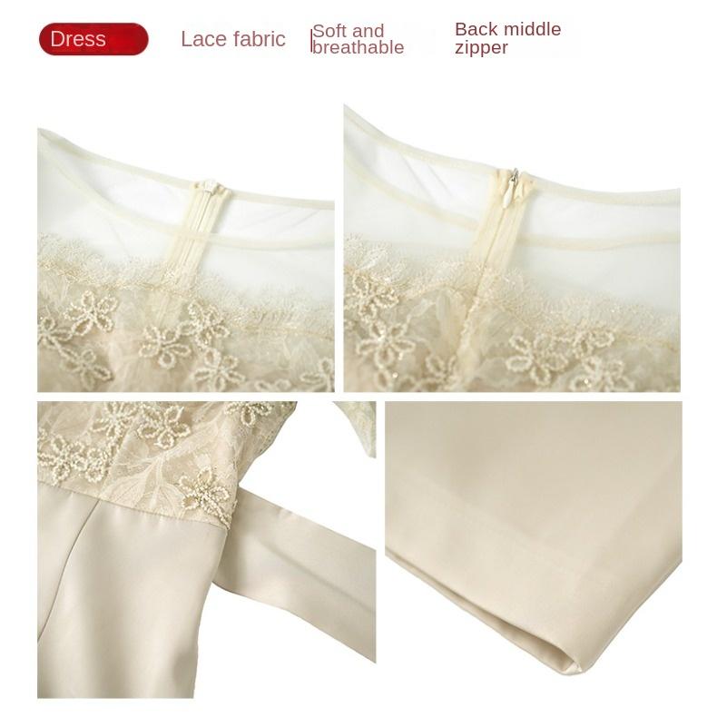 GMXIA French Slim-fit Dress Women's Summer Lace Patchwork Lace-up Skirt with Hip Wrap