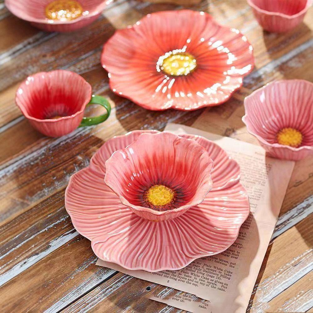 American Style Dining Plates Light Luxury Decorative Bowl Ceramic Flower Plate  Western Food