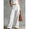 Women's High Rise Wide Leg Pants Loose Fit Solid Color Linen Palazzo Trousers Casual Commute Straight Leg Pants