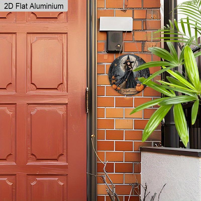 2D Flat Aluminium Halloween Sign with Witch Pattern - Halloween Figurine Ornaments - Ideal for Front Door, Wall, Porch, Window Decor - Ideal