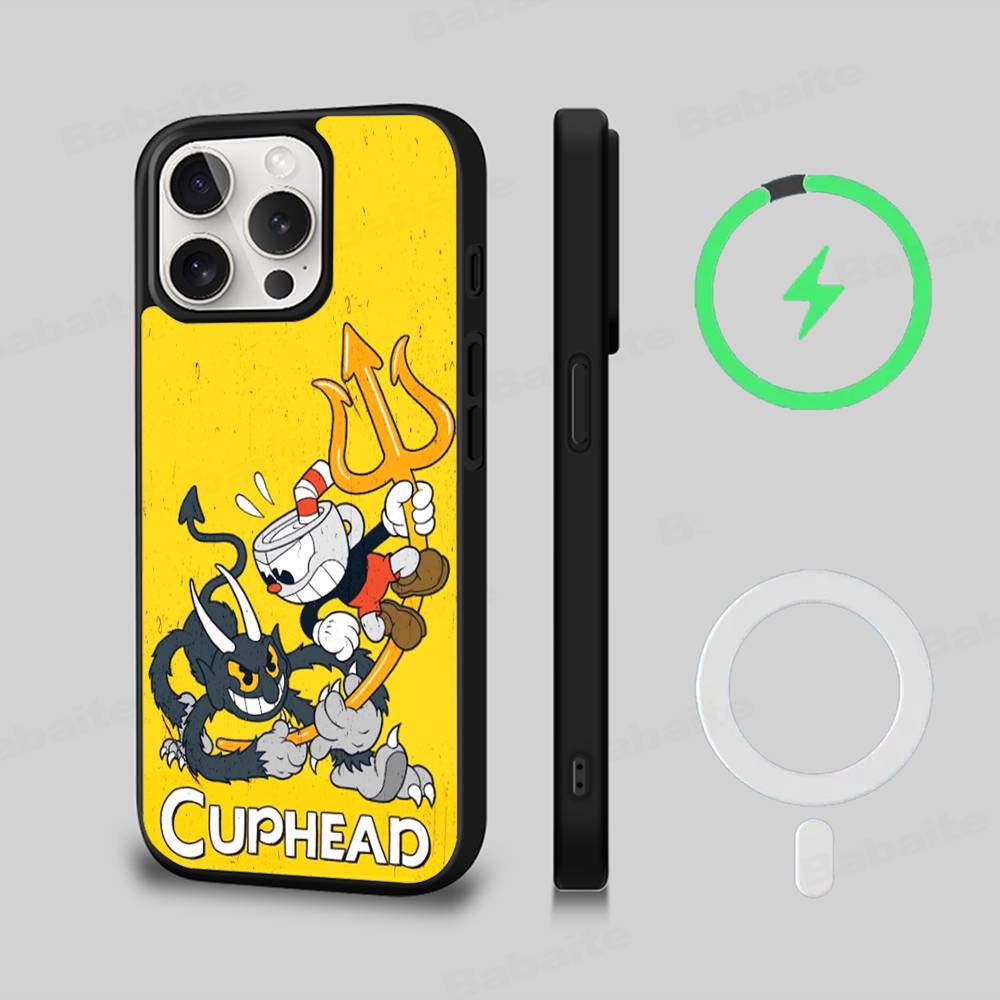 Cute Cuphead Magnetic Matte Phone Case For IPhone 16 17 15 14 13 12 11 For Magsafe Wireless Charge Cover