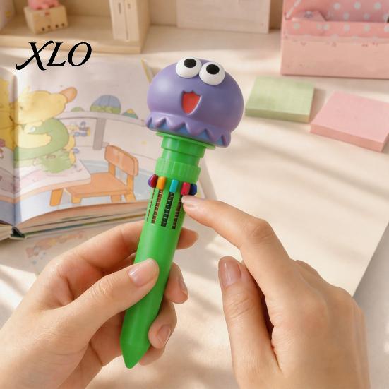 Lightweight Pens for Daily Use 10 in 1 Cartoon Ballpoint Pen, Multicolor Press Retractable Pens, Students Smooth Writing Stationery Supplies
