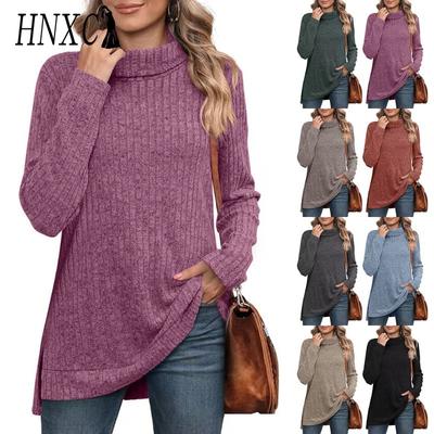 HNXC Women's Fashion Casual Solid Color Print Long Sleeve Blouses & Shirts